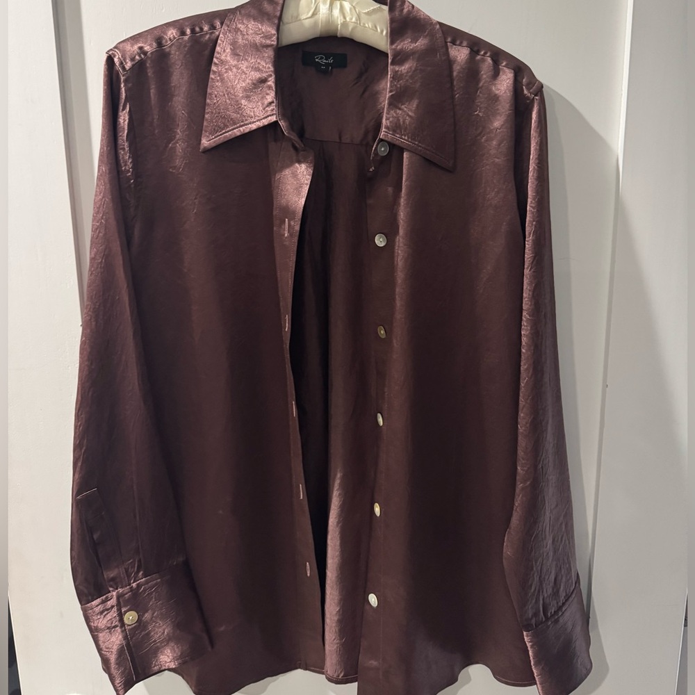 Rails Chocolate Brown Satin Button Down Blouse M - NWT